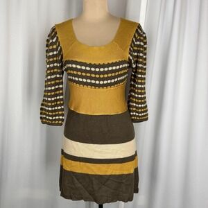 Peppe Peluso Sweater Dress Sz S Puff Sleeve Retro Mod Square Neck‎ Knit READ